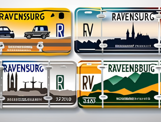 Various car license plates with the rv (ravensburg