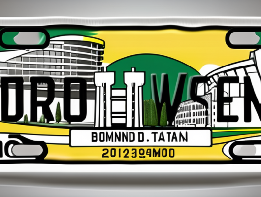 A car license plate with a dortmund-themed background
