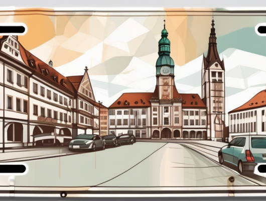 A variety of car license plates against the backdrop of böblingen city landmarks