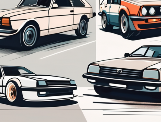 Several iconic youngtimer cars from different angles