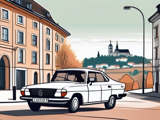 A car with a blank license plate parked in a scenic spot in erlangen-höchstadt