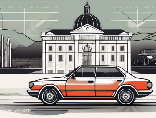 A car with saarbrücken's landmarks in the background