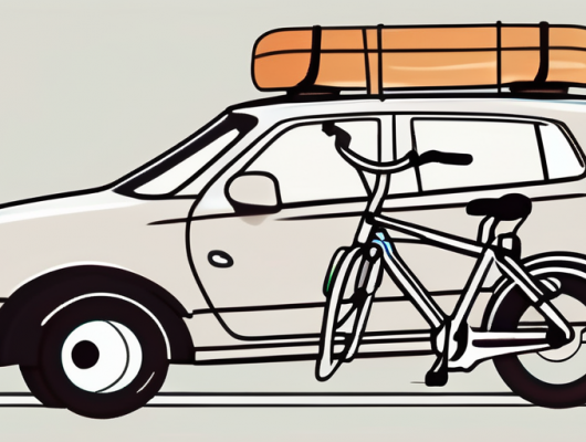 A car with a bicycle rack mounted on the back