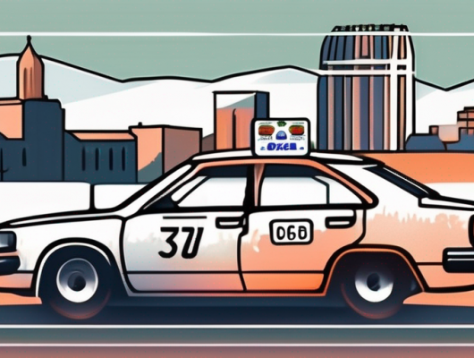 A scenic view of the city of olpe with a car in the foreground displaying a license plate