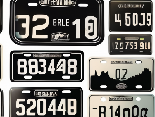 A few black license plates with different styles and sizes