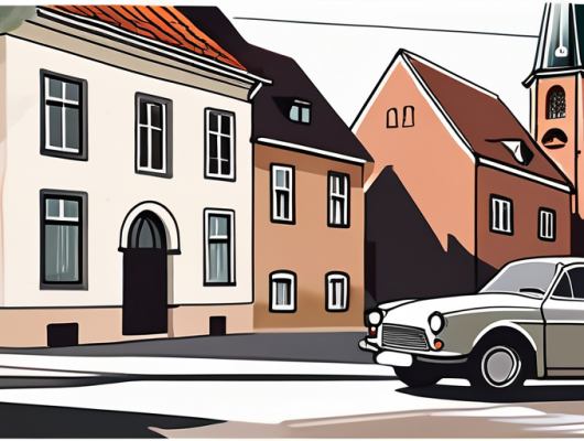 A car with a blank license plate parked in a picturesque scene of lüneburg