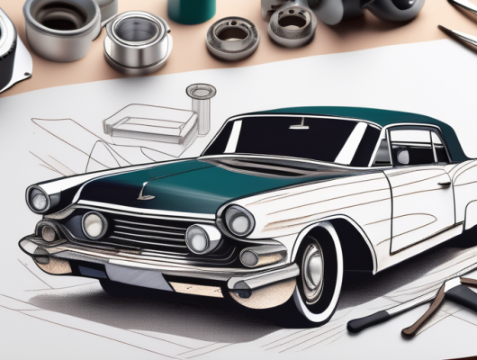 A vintage car in the process of being restored