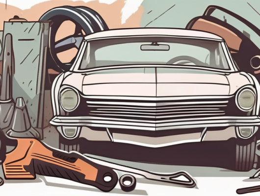 A vintage car partially restored