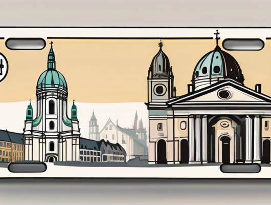 A vehicle license plate with a check mark symbol next to it