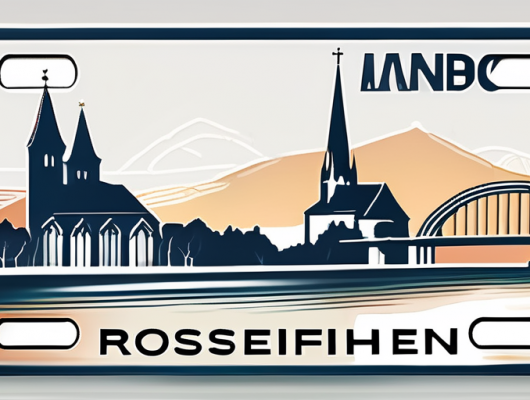 A german license plate with a scenic backdrop of rosenheim city's landmarks