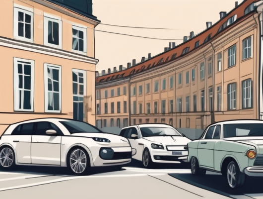 Several different types of cars with blank license plates parked on the streets of potsdam