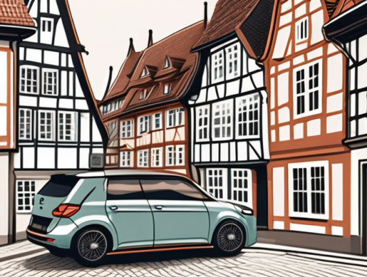 A car with a custom license plate parked in a picturesque street of göttingen city