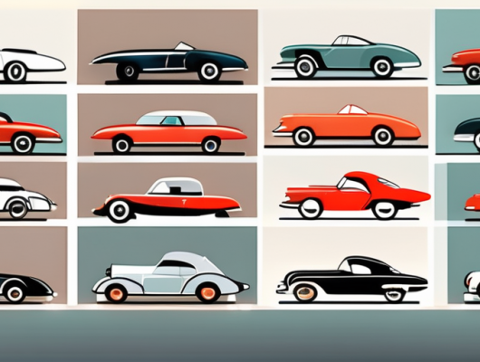 A variety of classic and modern cars displayed in a grand