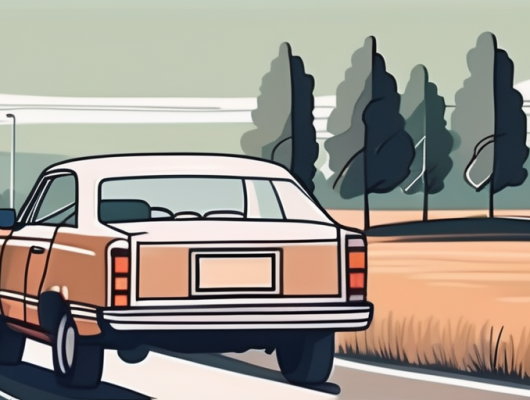 A car with an empty license plate parked in a scenic westerstede landscape