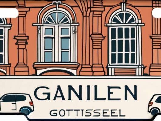 A car license plate with a scenic background of göttingen's landmarks