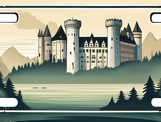 A german license plate with a scenic background of stormarn's landmarks