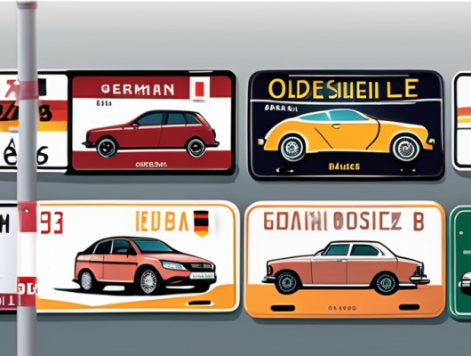 Various types of german car license plates displayed on a scenic background of bad oldesloe