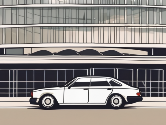 A car with a blank license plate parked near the iconic elbphilharmonie concert hall in hamburg