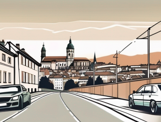 A car with a blank license plate parked in a scenic würzburg city landscape