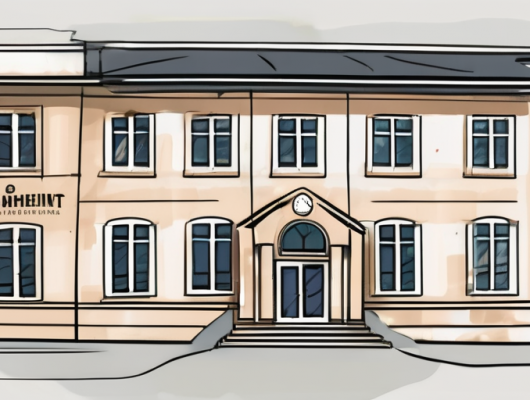 The gesundheitsamt gelnhausen building with a clock showing the opening hours and a telephone and email symbol to represent contact details