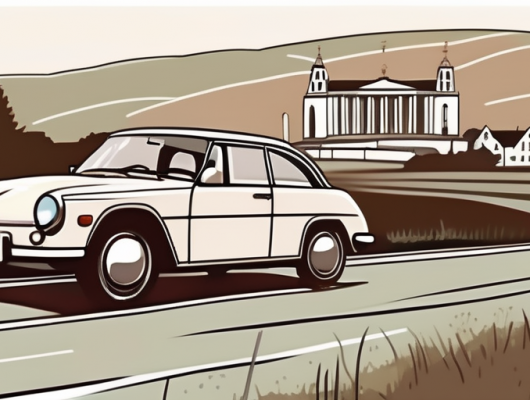 A car with a blank license plate parked in a scenic landscape of göttingen county