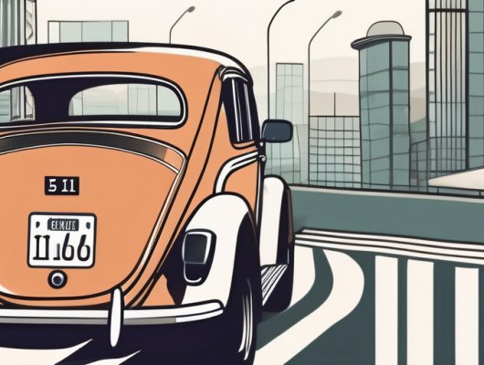 A vintage car with an 'h' license plate