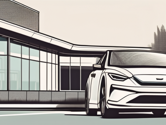 A car with a blank license plate in front of the böblingen registration office building