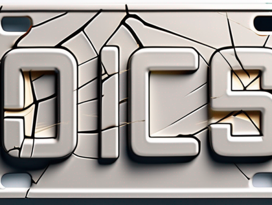 A 3d license plate with visible cracks and damages