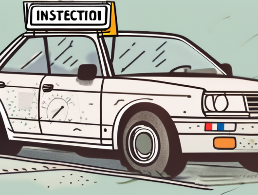 A car with a tüv-plakette (german inspection sticker) on the windshield