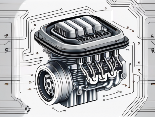 A car engine with visible microchips