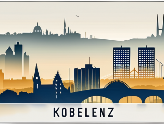 A vehicle registration plate with the koblenz city skyline in the background