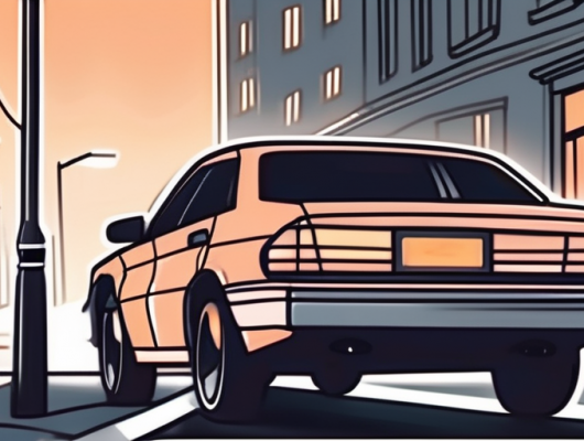 A car parked on a dark street with its license plate light out