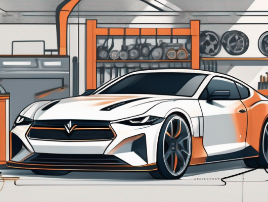 A high-performance car with visible engine parts