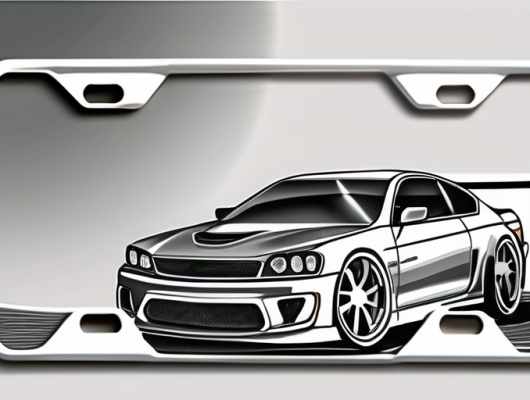 A customized license plate holder with various tuning tools and accessories around it