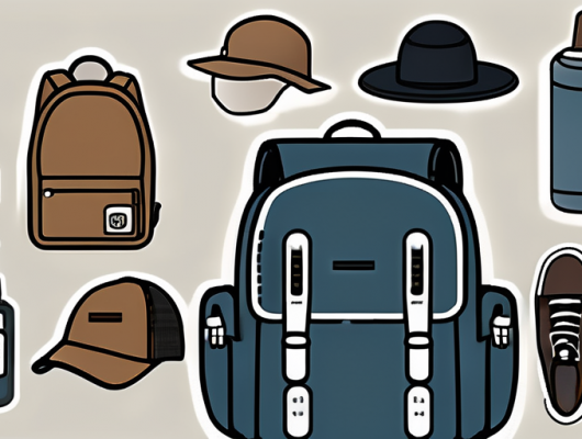 Various objects such as a backpack