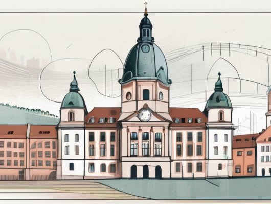 The aschaffenburg cityscape with a prominent government building (representing the zulassungsstelle)