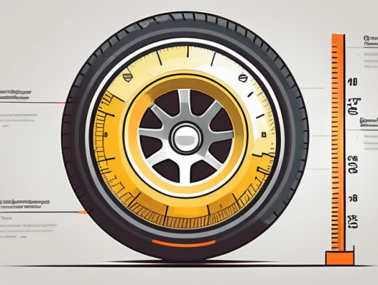 A car wheel with a measuring tape showing the depth of the wheel's hub