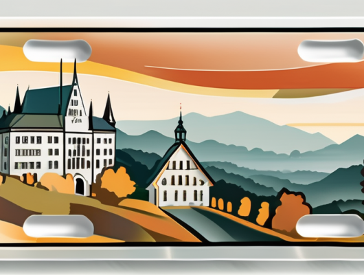 A german license plate with a stylized representation of singen's landmarks in the background