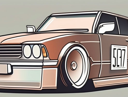 A car with magnetized license plates attached to it