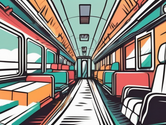 A variety of colorful stickers swiftly moving out from a fast-moving express train