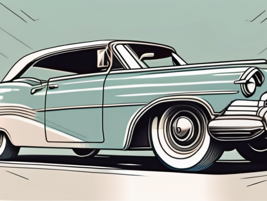 An old vintage car with its hood open