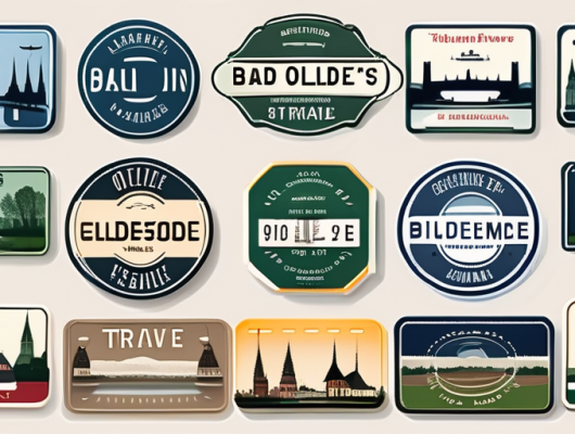 Various types of german license plates arranged around a stylized