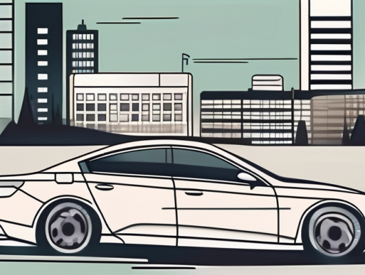 A car with a blank license plate parked in front of the böblingen cityscape