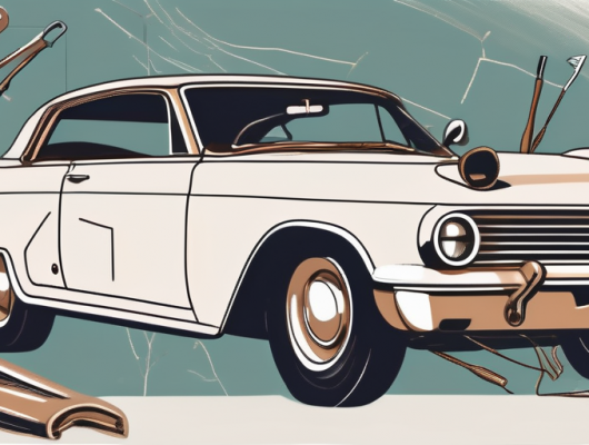 A vintage car partially restored