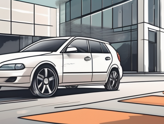 A car with a personalized license plate parked outside the pinneberg road traffic authority building