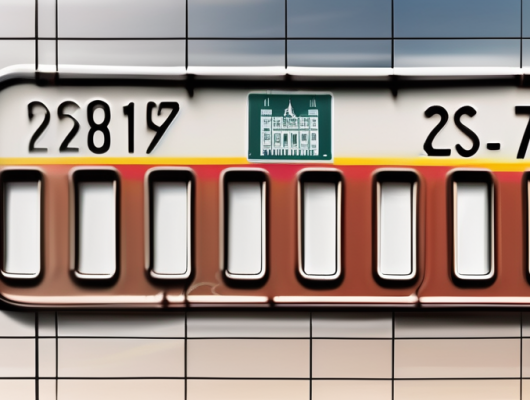 A german license plate with a blurred background of the landratsamt lörrach building