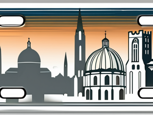 A vehicle license plate with a generic design