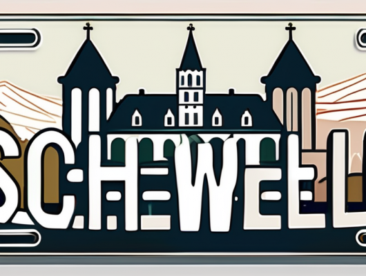 A german license plate with the schwelm cityscape in the background