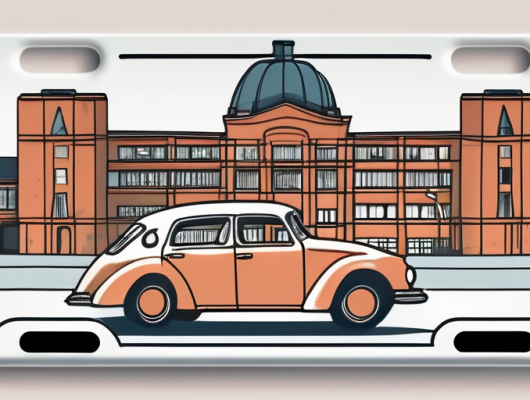 A car with a blank license plate parked near recognizable hamburg landmarks