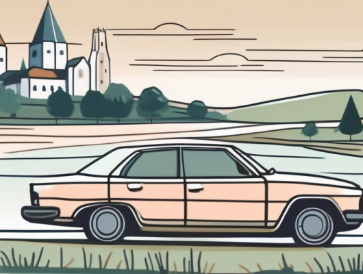 A car with an empty license plate parked in a scenic landscape representative of the ammerland district